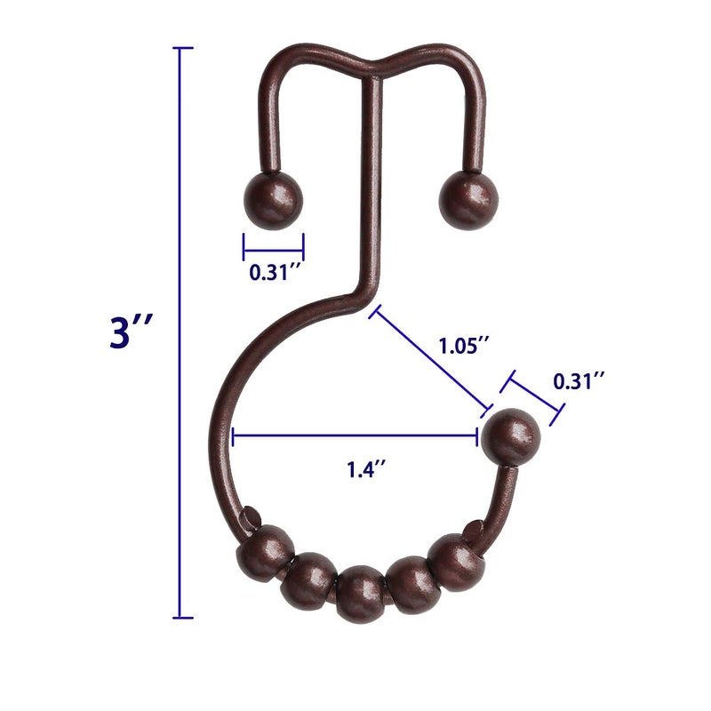 Yapicoco Shower Curtain Hooks Rings for Bathroom, 12PCS Stainless Steel Metal Rust Resistant Balance Sliding Double Curtain Hooks (Bronze) - Image 2